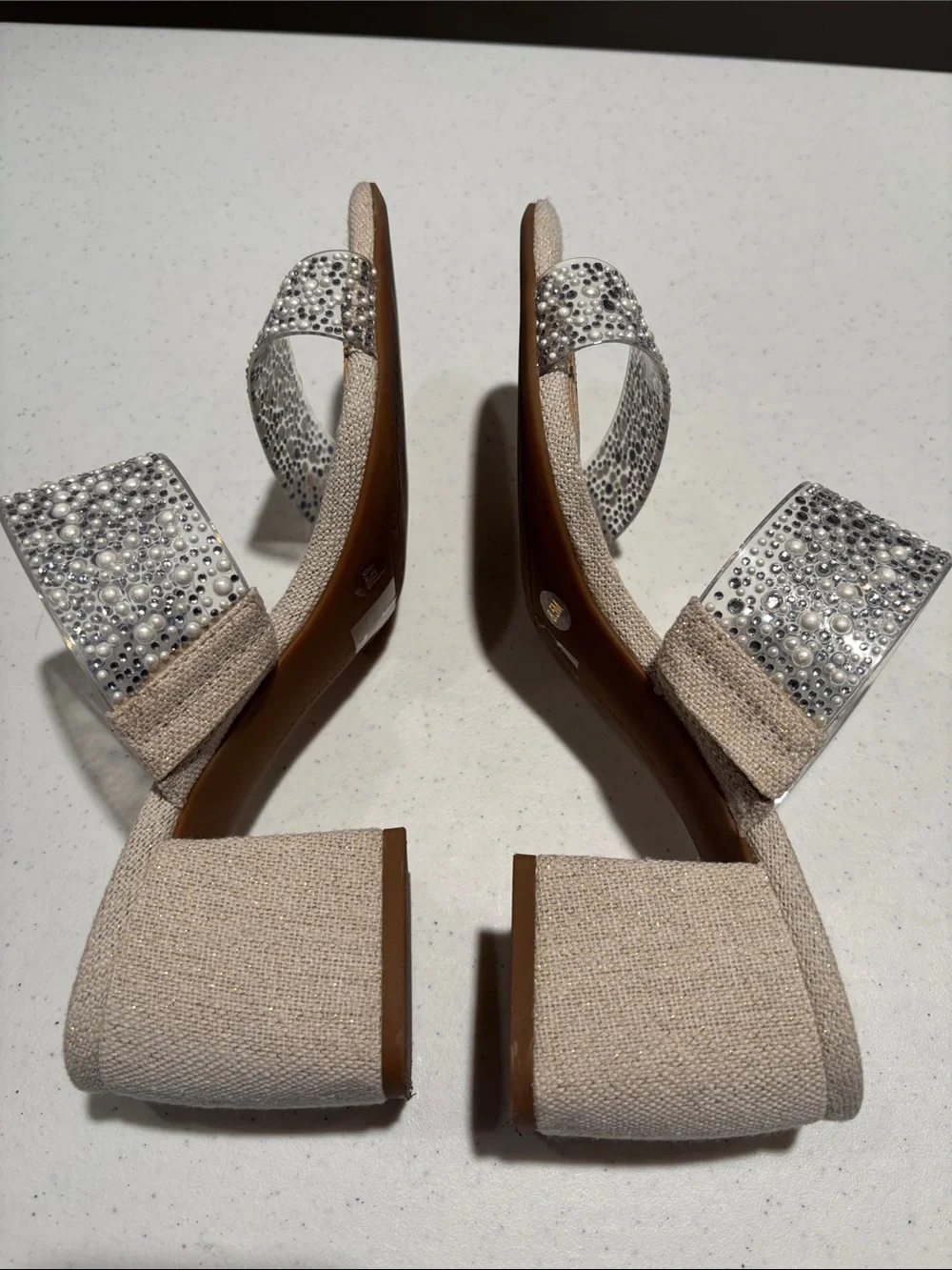 Alex Marie Beaded Pearl Embellished Sandals in Nude